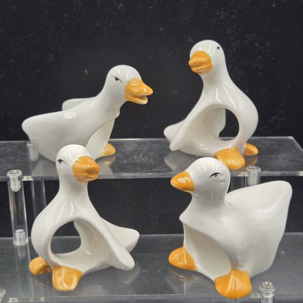 VINTAGE COTTAGECORE Goose Napkin Ring Holders Set Of 4 Different Poses Grannycor
